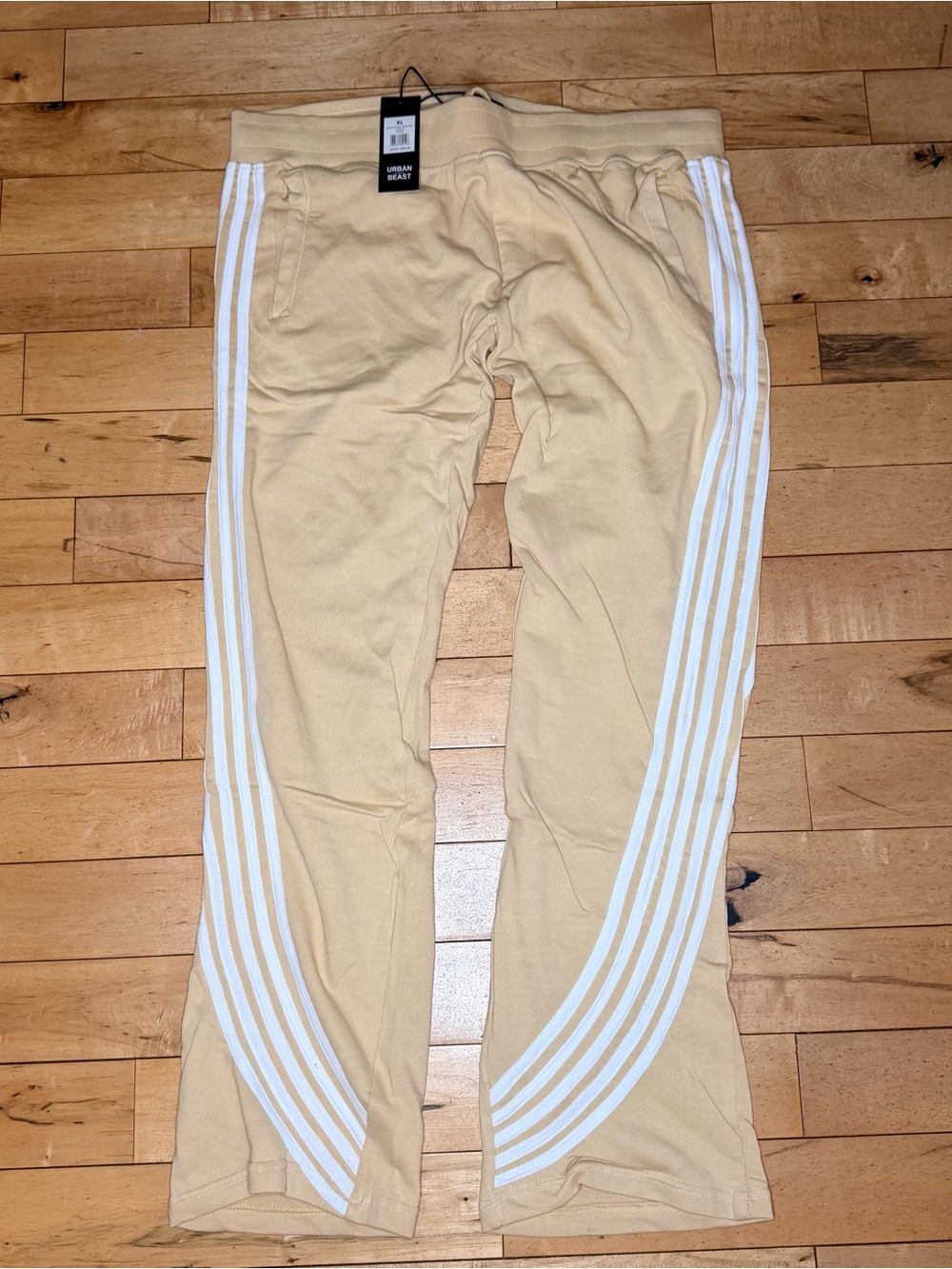 Urban Beast 'Stripped' French Terry Stacked Flared Joggers Tan Men’s XL